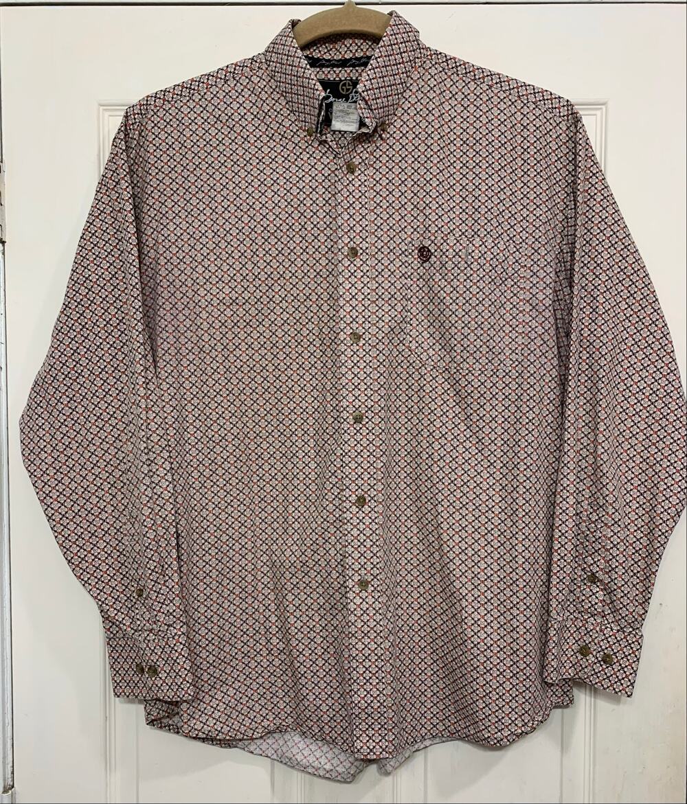 George Straight Wrangler Brown Orange  Button Up Large Shirt.            3997